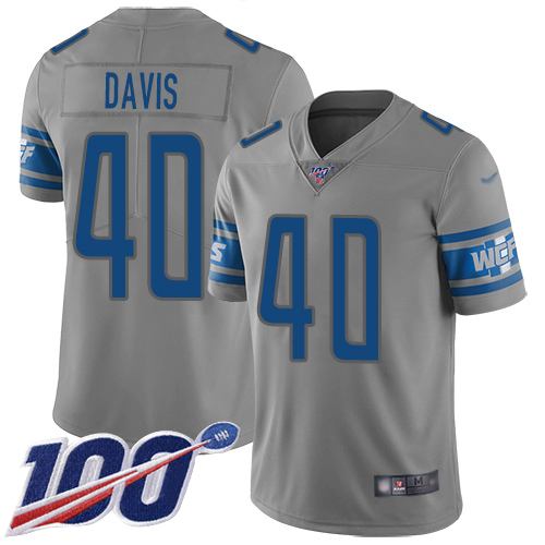 Detroit Lions Limited Gray Men Jarrad Davis Jersey NFL Football #40 100th Season Inverted Legend->youth nfl jersey->Youth Jersey